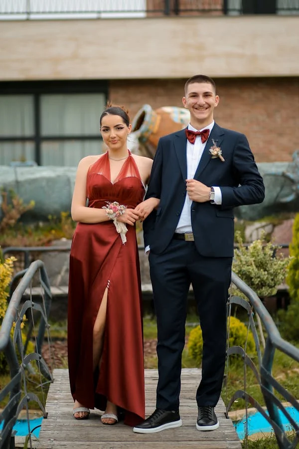 Couple dressed for a black tie wedding