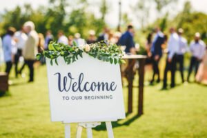 Cute wedding sign. Welcome to our beginning