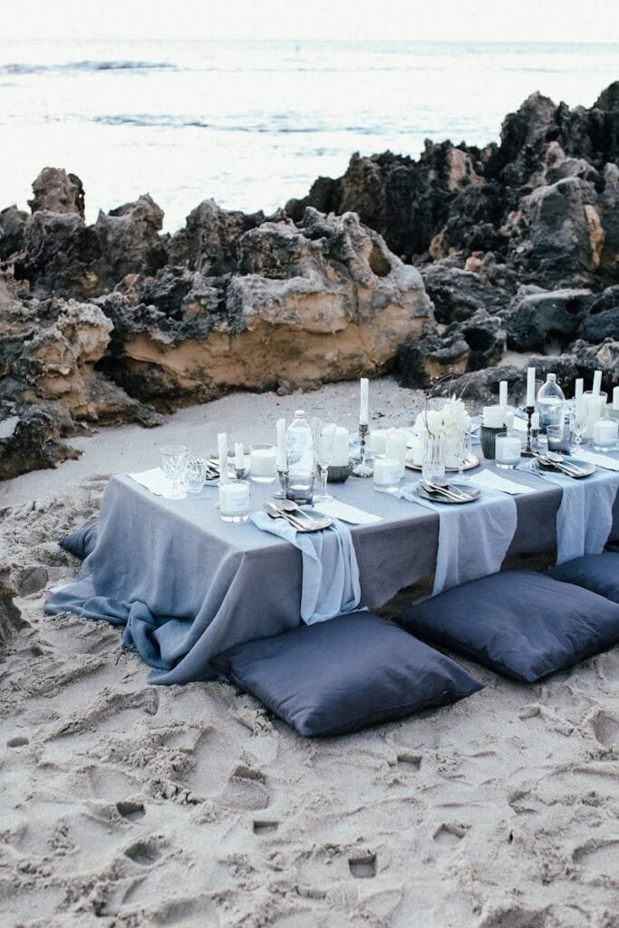 Wedding table setup on the beach
