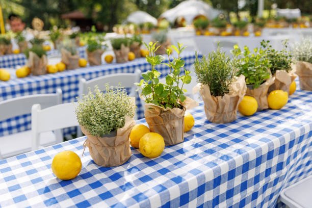 table scape with lemons & herbs