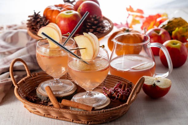 Apple cider station at a fall wedding