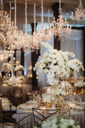 Autumn wedding decor with silver accents