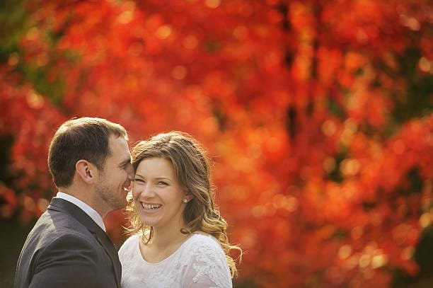 Fall wedding colors, bride & groom