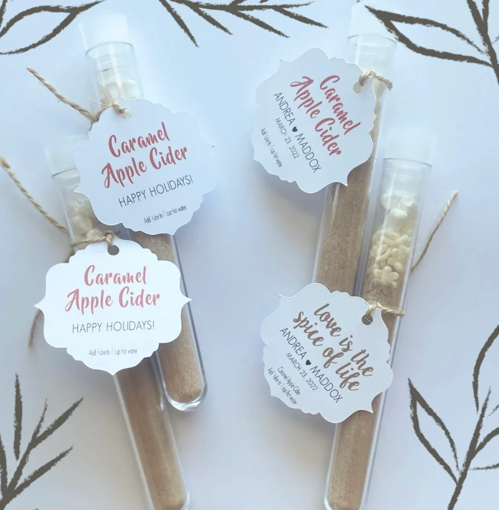 Fall wedding decor. hot cider wedding favor