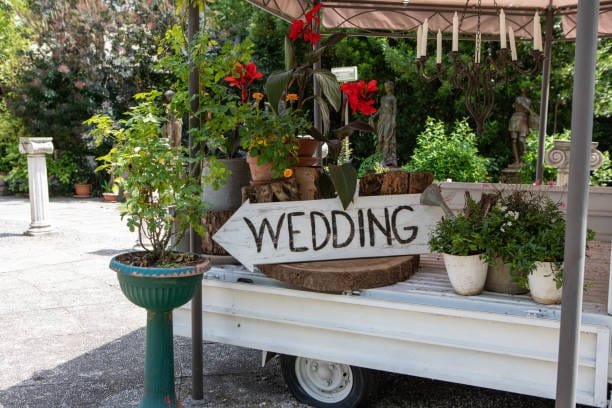 Wedding sign with live plants