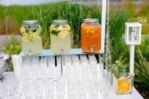 Non-alcoholic drink station. Wedding planning hack.