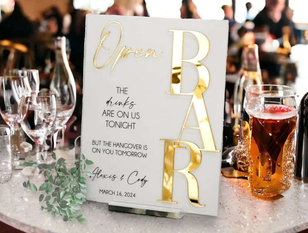 Wedding bar drink menu. signature cocktails