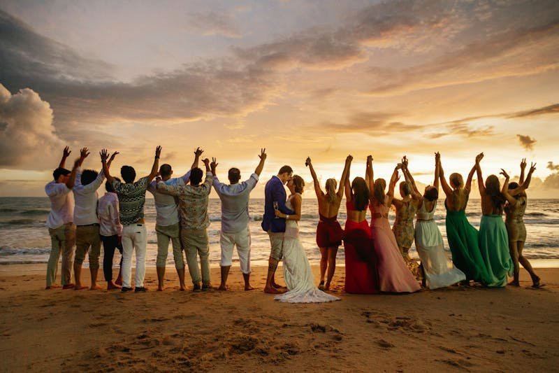 wedding party on the beach. micro wedding 25 people