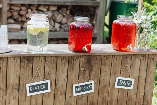 Summer Wedding planning food and beverages, drink dispensers