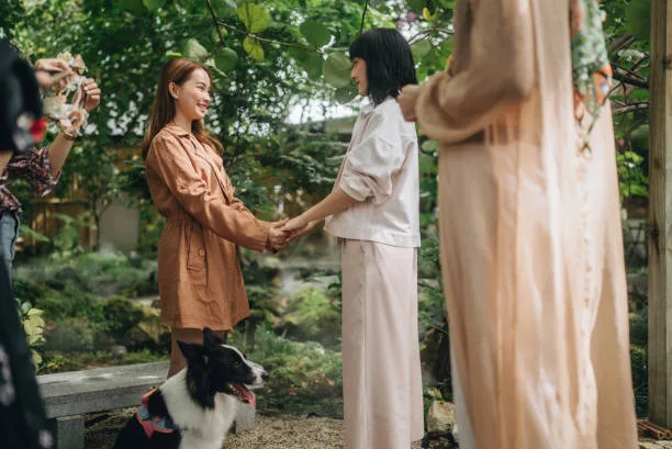 Brides exchanging vows at the wedding ceremony rehearsal