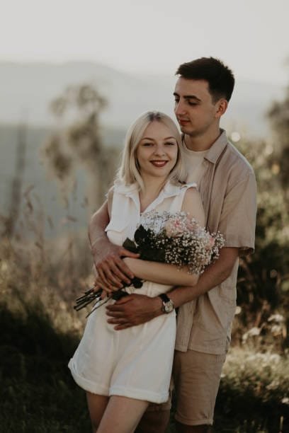 Bride and groom at the wedding ceremony rehearsal