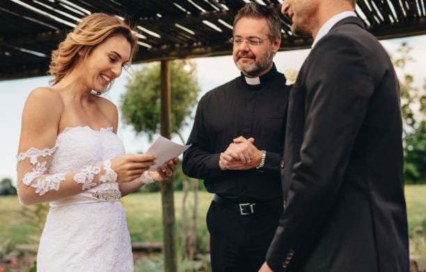 wedding ceremony bride and groom exchanging vows