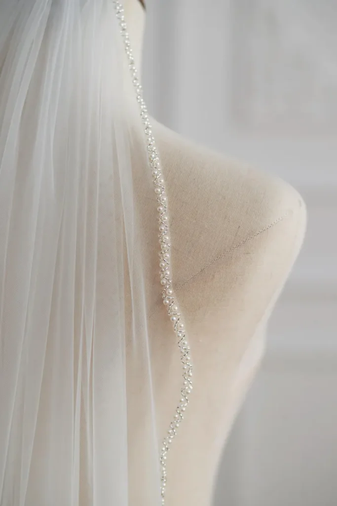 wedding veil with pearl detail