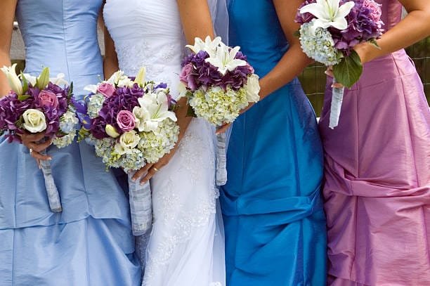 bridesmaid dresses in different colors but the same style