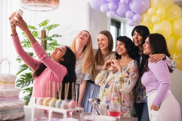ladies playing games at a bridal shower