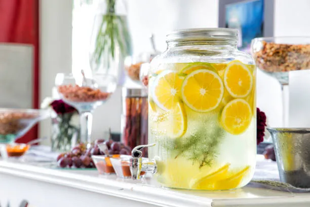 refreshing drink station at an outdoor bridal shower